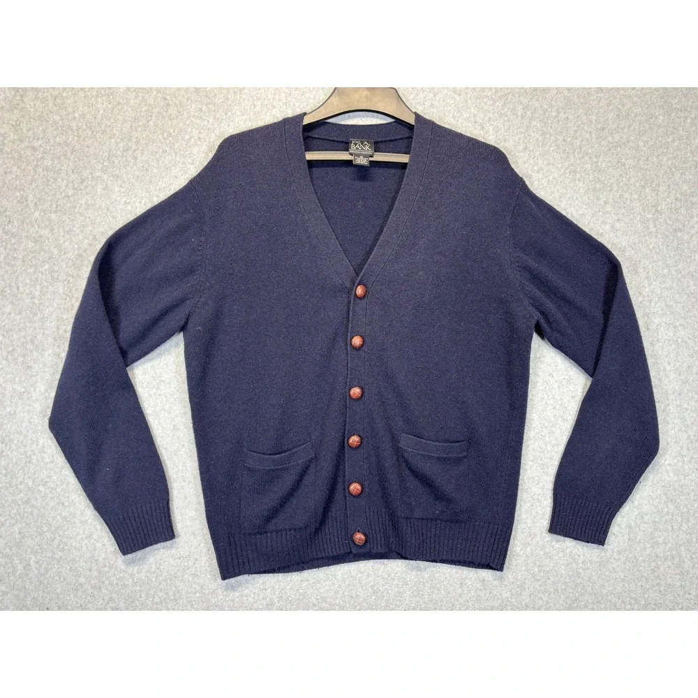 Jos A Bank Mens Navy Blue Lambswool Cardigan Sweater Executive Collection M